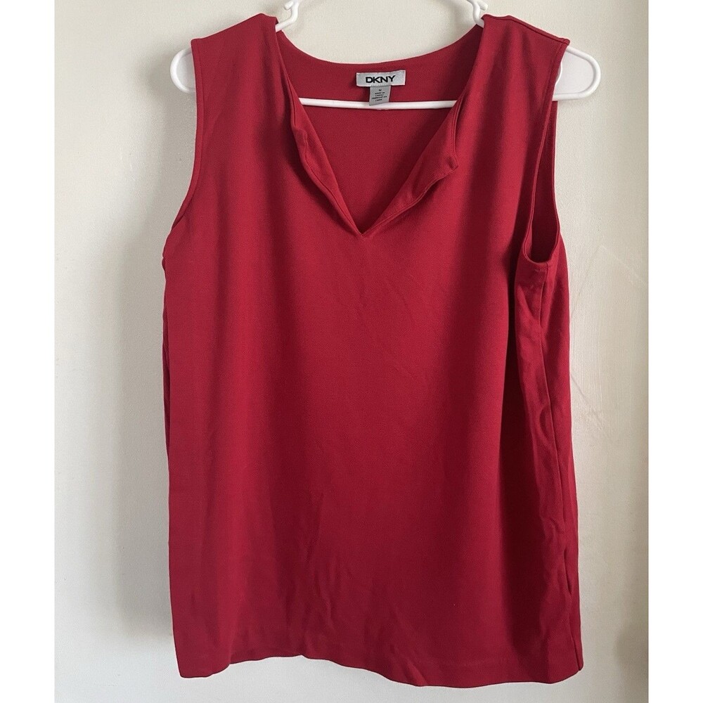 DKNY Maternity Blouse M Red Solid Polyester Sleeveless V-Neck Pullover Top